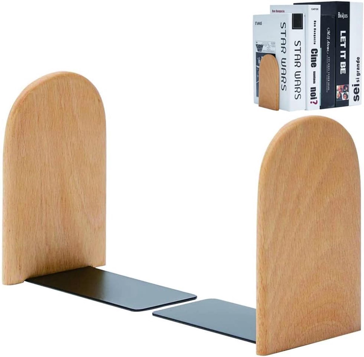 Stunq® Handgemaakte Houten Boekensteunen met Antislip Voetpads voor Thuis, Kantoor en School