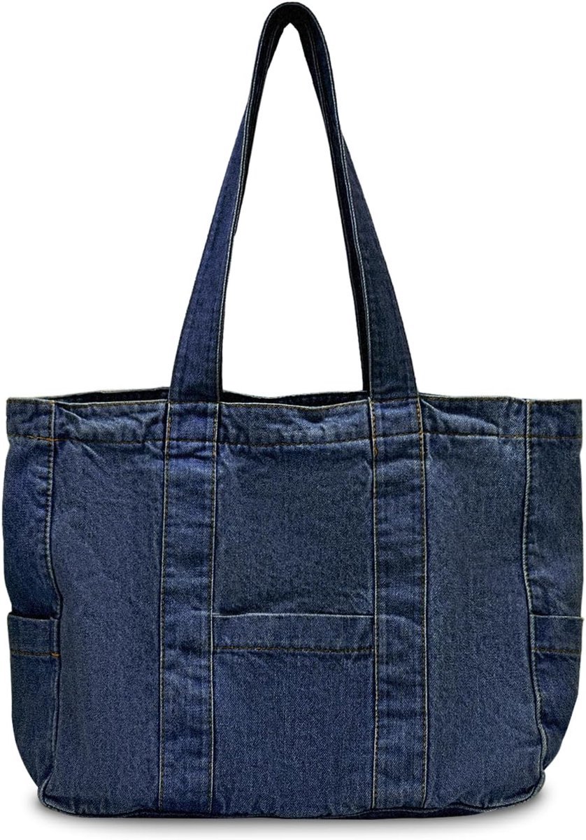 Stunq® Tijdloze en Ruime Denim Dames Shopper Tas met Rits voor Dagelijks Gebruik, Werk en Reizen