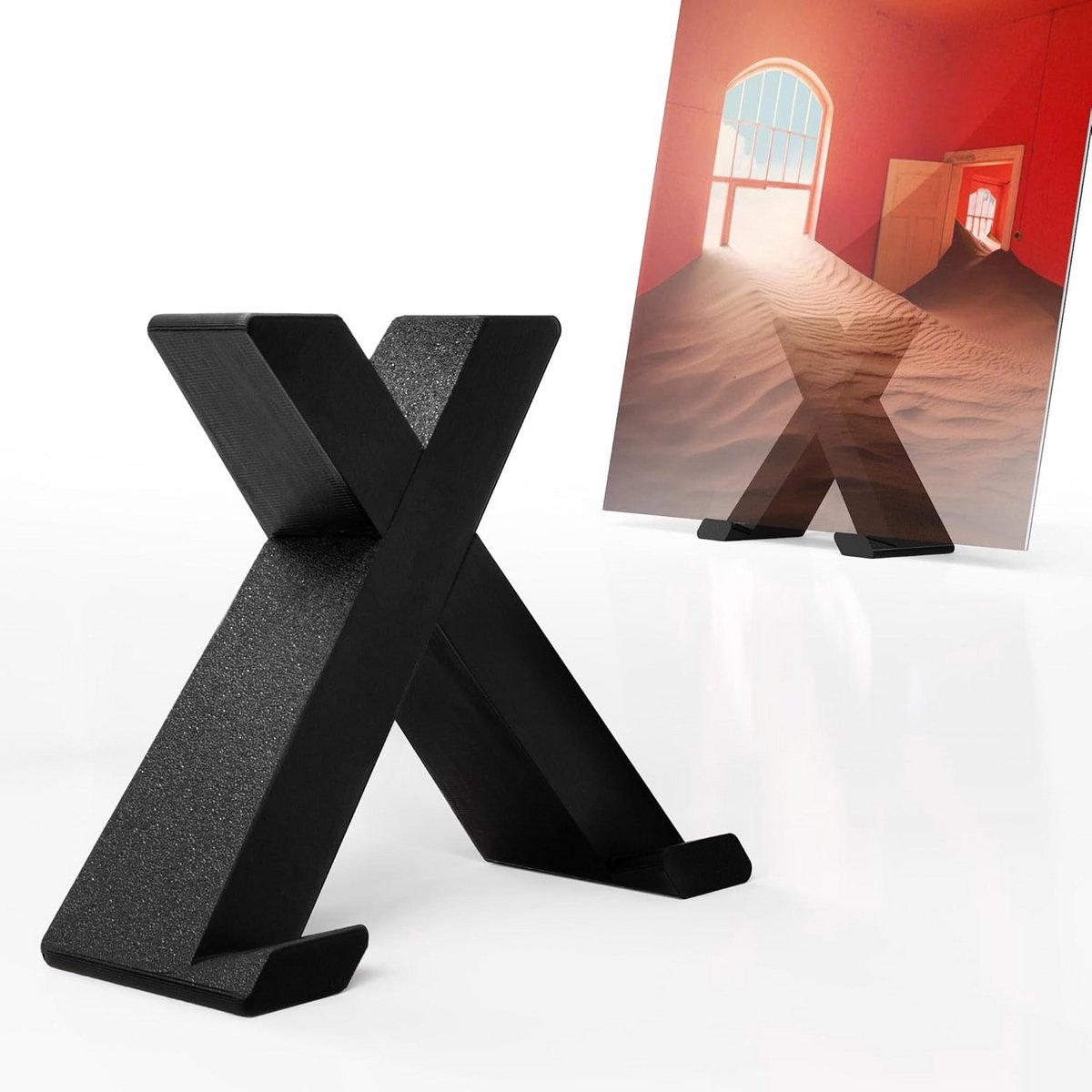 X-vormige Standaard voor LP Vinyl Platen - Minimalistische Tafelhouder Zwart