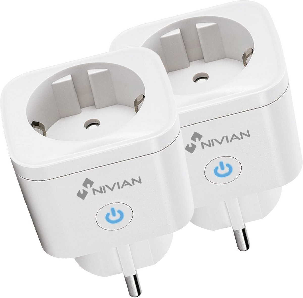 Set van 2 Slimme Wifi Stopcontacten met Energieverbruik Meting en Overspanningsbeveiliging