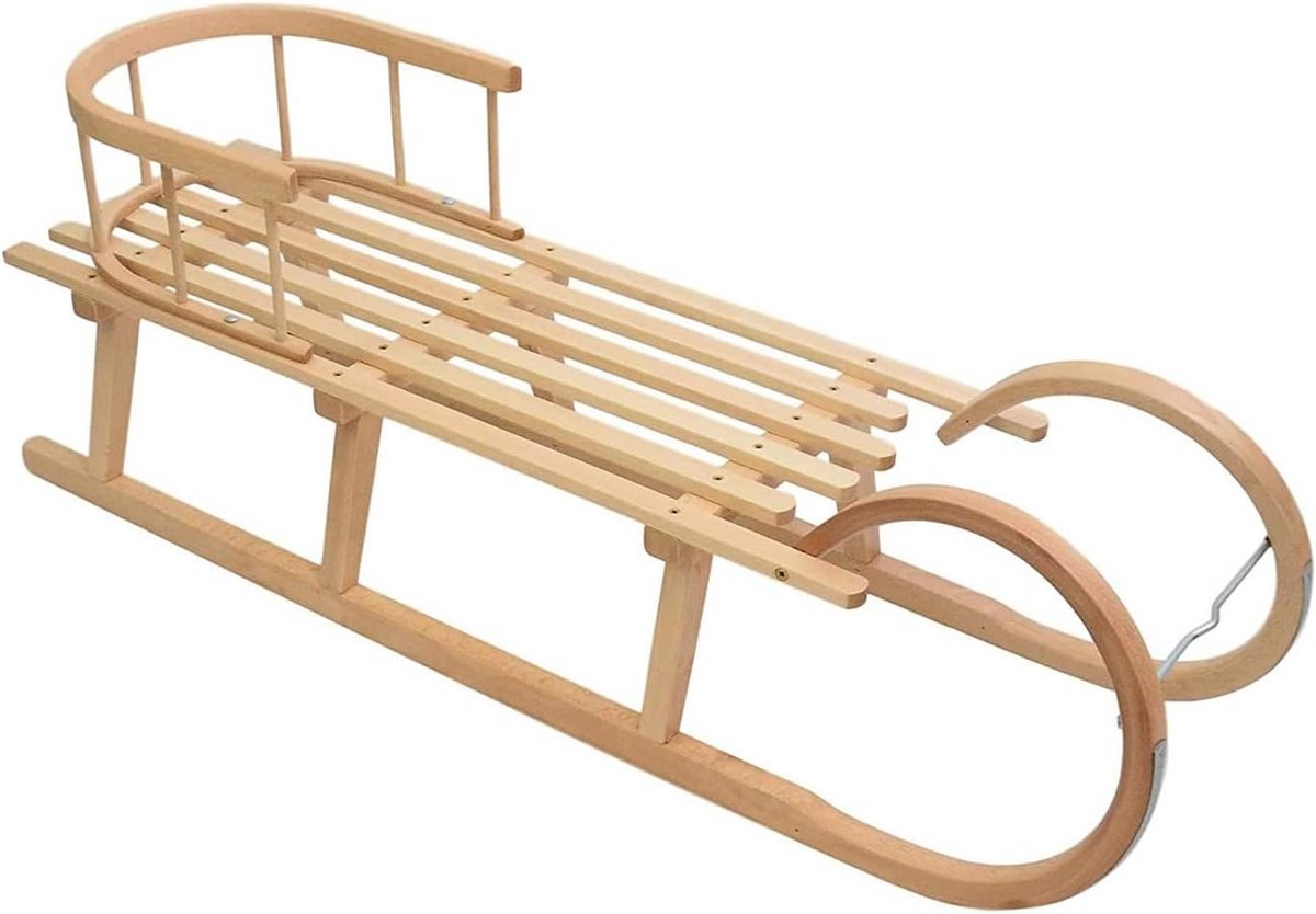 Houten Slee met Rugleuning - Klassieke Kinderkarretje voor Winterpret tot 200 kg