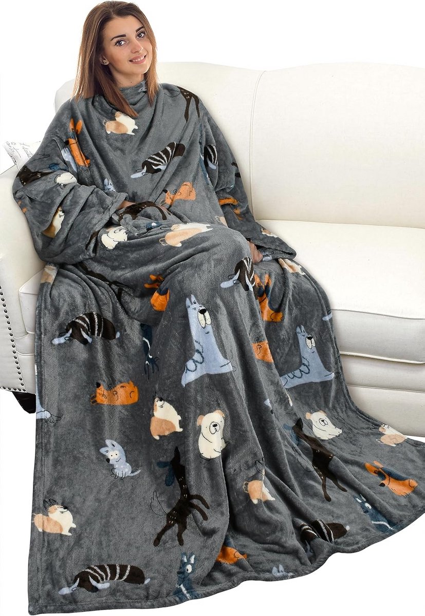 Oversized Draagbare Deken met Mouwen - Warme Fleece Plaid voor Volwassenen op de Bank of in Bed