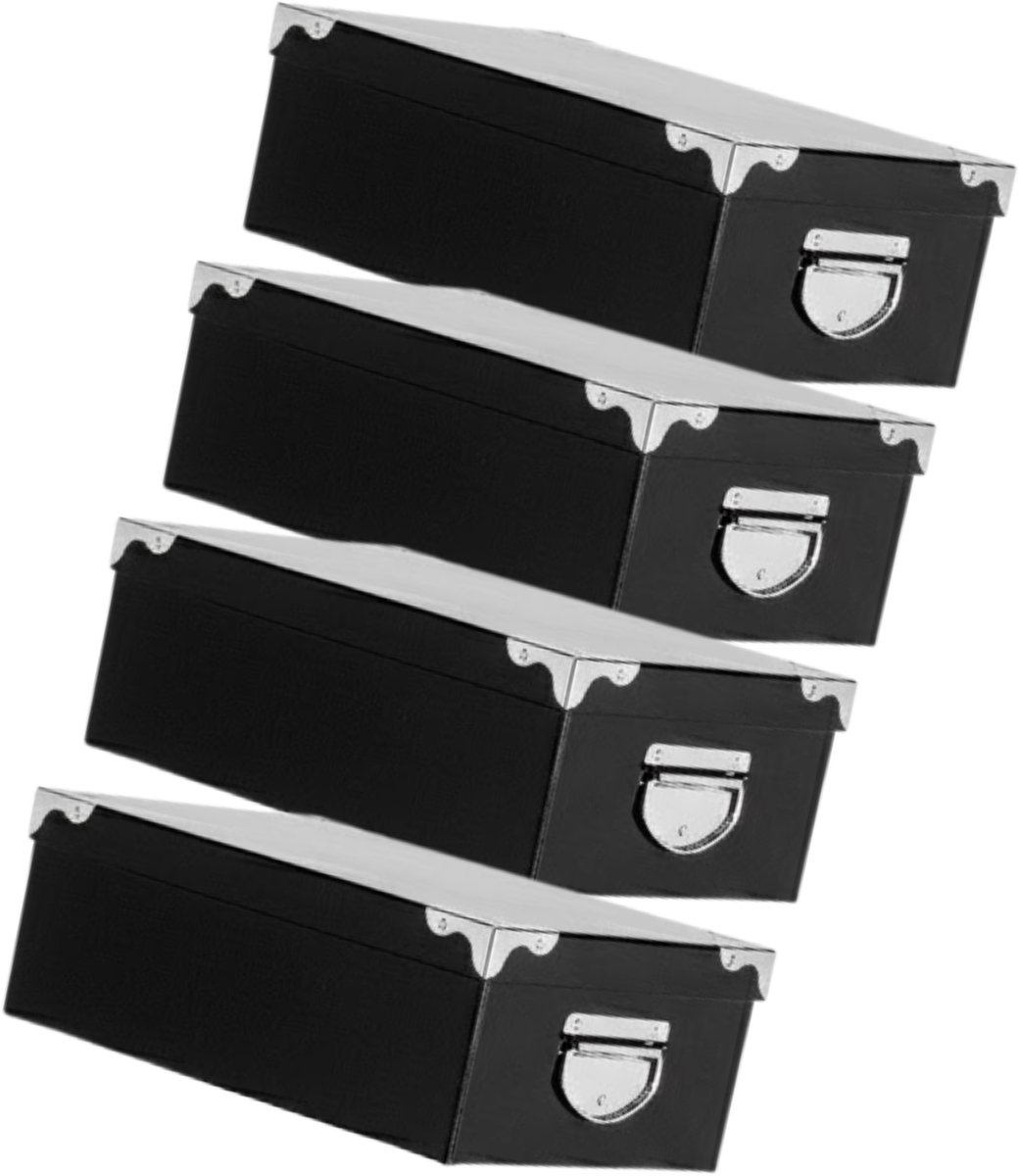 5Five® 5Five Spullen Opbergdoos box - 4x - zwart - 28 x 20 x 11 cm - Karton - Diverse toepassingen - Opslagbox