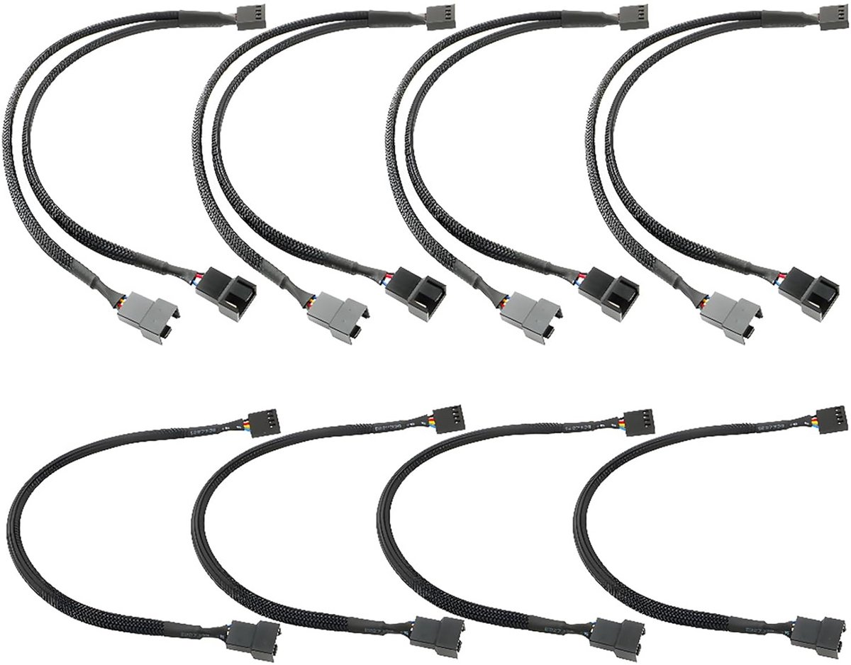 4-Pack PWM PC Ventilator Splitter Kabel Set - 1 naar 2 Moederbord Verlengstuk Zwart