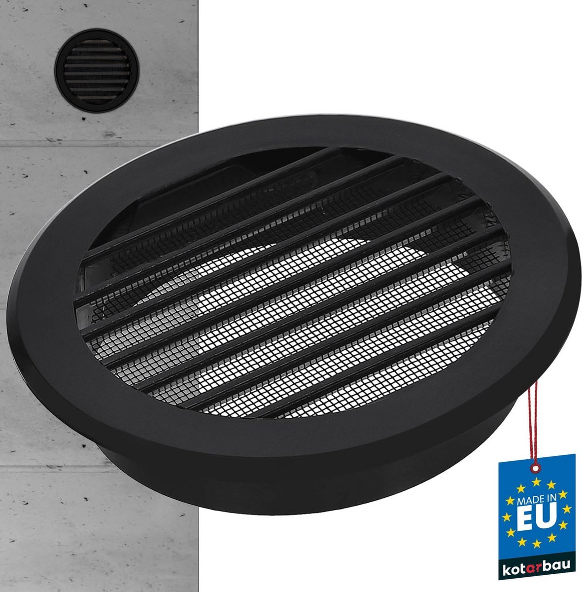 Rond Ventilatirooster 100 mm met Insectenhor Zwart
