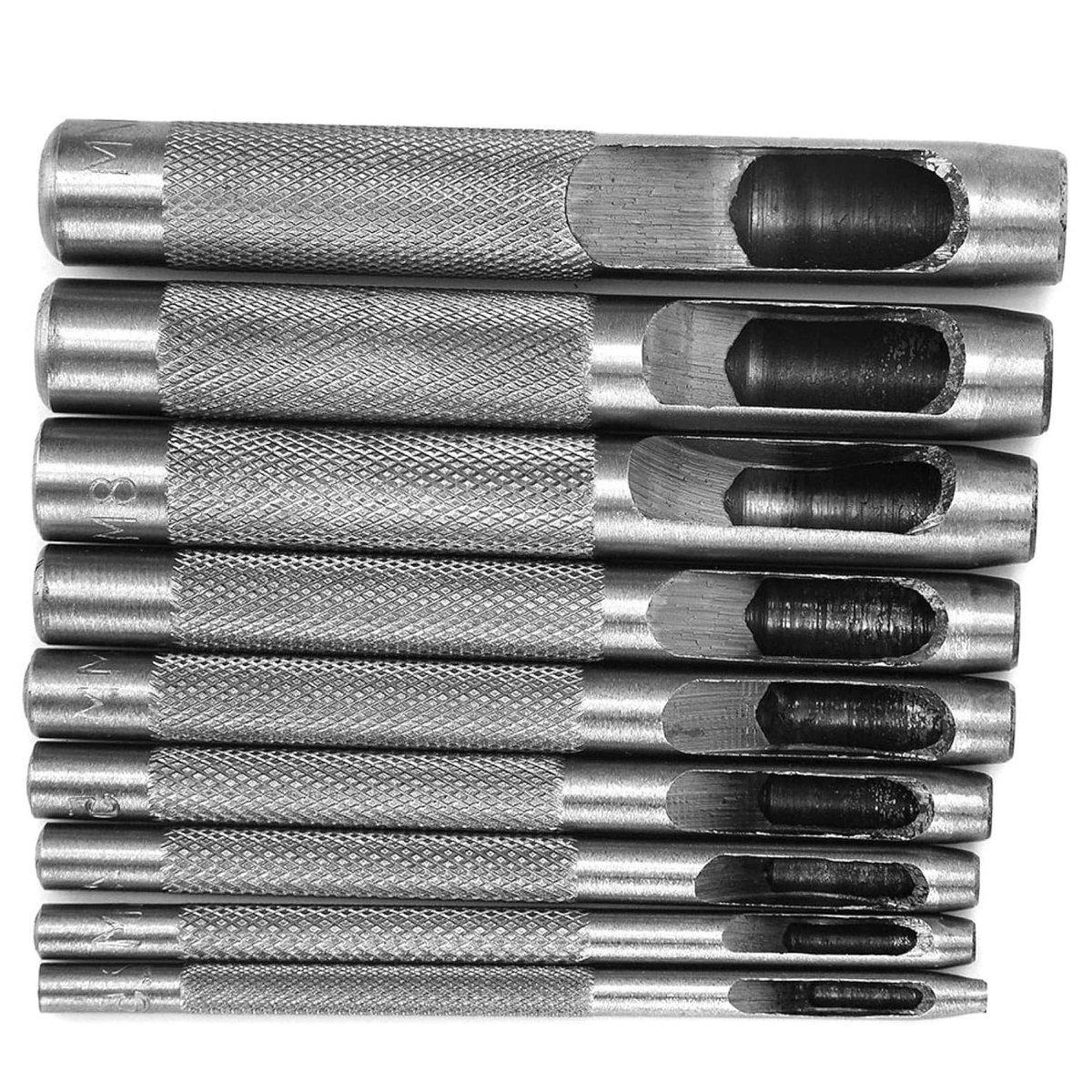 Stalen holle ponsset voor leer - 9 stuks - Horlogebandje - Riem - Pakkingen - 2.5-10mm