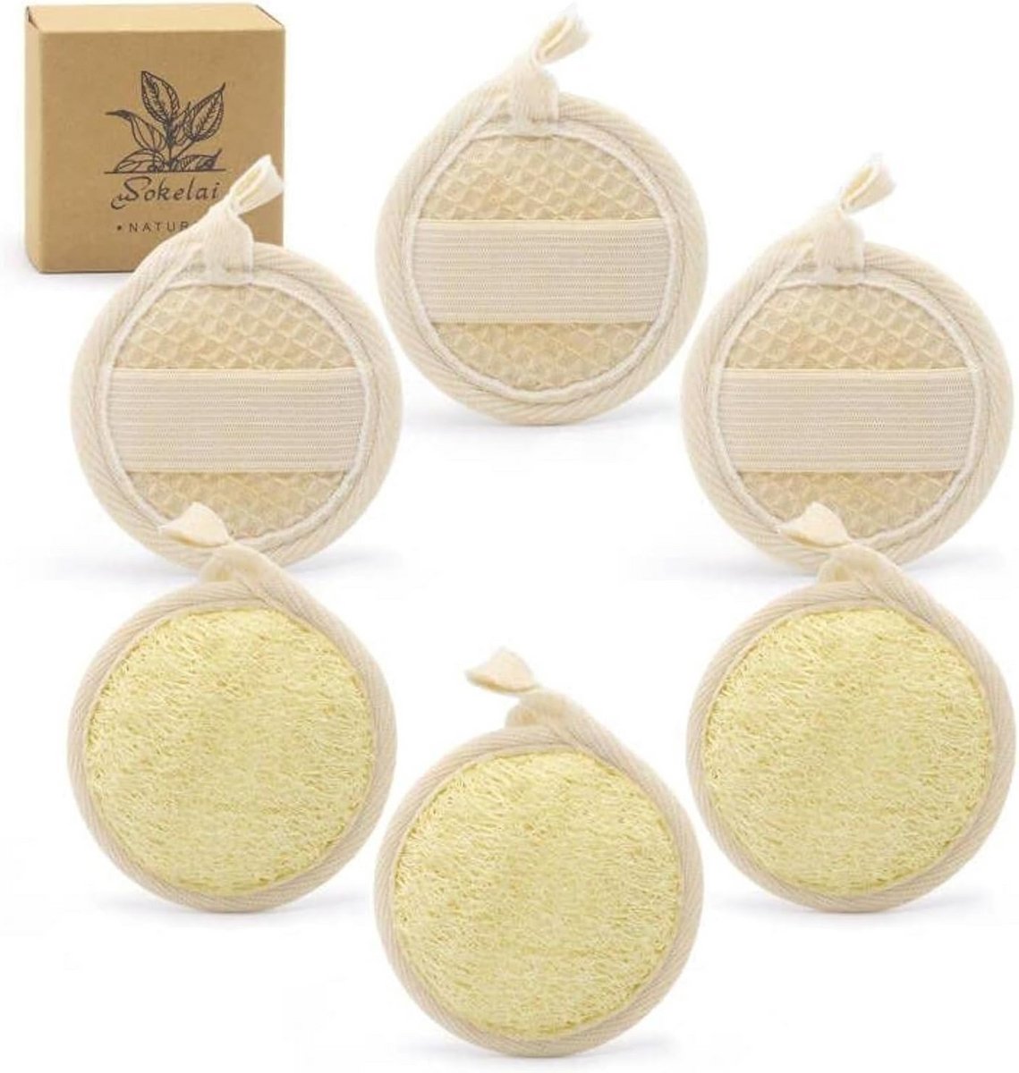 6x Natuurlijke Loofah Scrub Pads voor Gezicht en Lichaam
