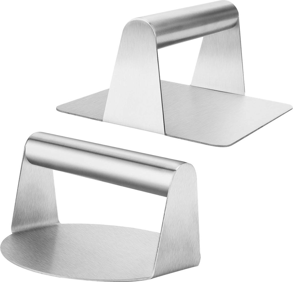 Stunq® Set van 2 roestvrijstalen burgerpersen, ronde burgerpasteitjespers + vierkante smash burgerpers, anti-aanbak hamburgerpersset, vleespers, grillpers voor hamburgers, pasteitjes, BBQ
