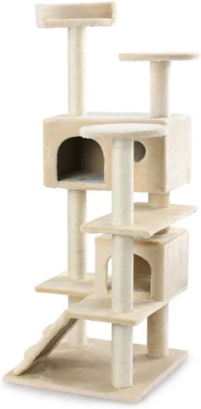 Yaheetech Krabpaal, kattenkrabpaal, 175 cm, XXL, stabiele kattenboom met 2 kattenholletjes en 3 platforms, klimboom, speelhuis voor katten, zwart