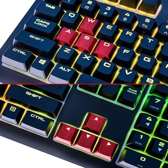 Getextureerde Verlichte Keycaps Set voor Mechanisch Gaming Toetsenbord - Rode WASD & Pijltjestoetsen — afbeelding 3