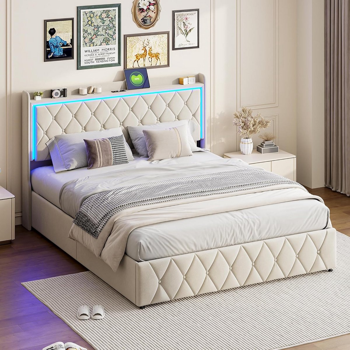 Tweepersoons Bedframe 140x200 cm met Opbergruimte en LED Verlichting
