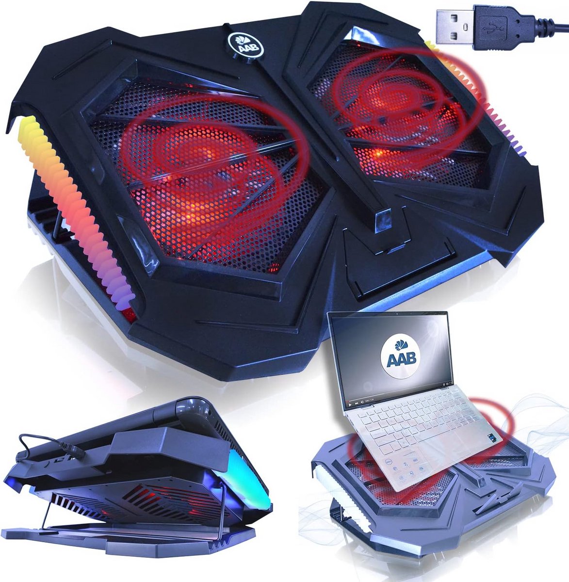 Laptop Koeler met 2 Ventilatoren en Instelbare Hoek - RGB Verlichting
