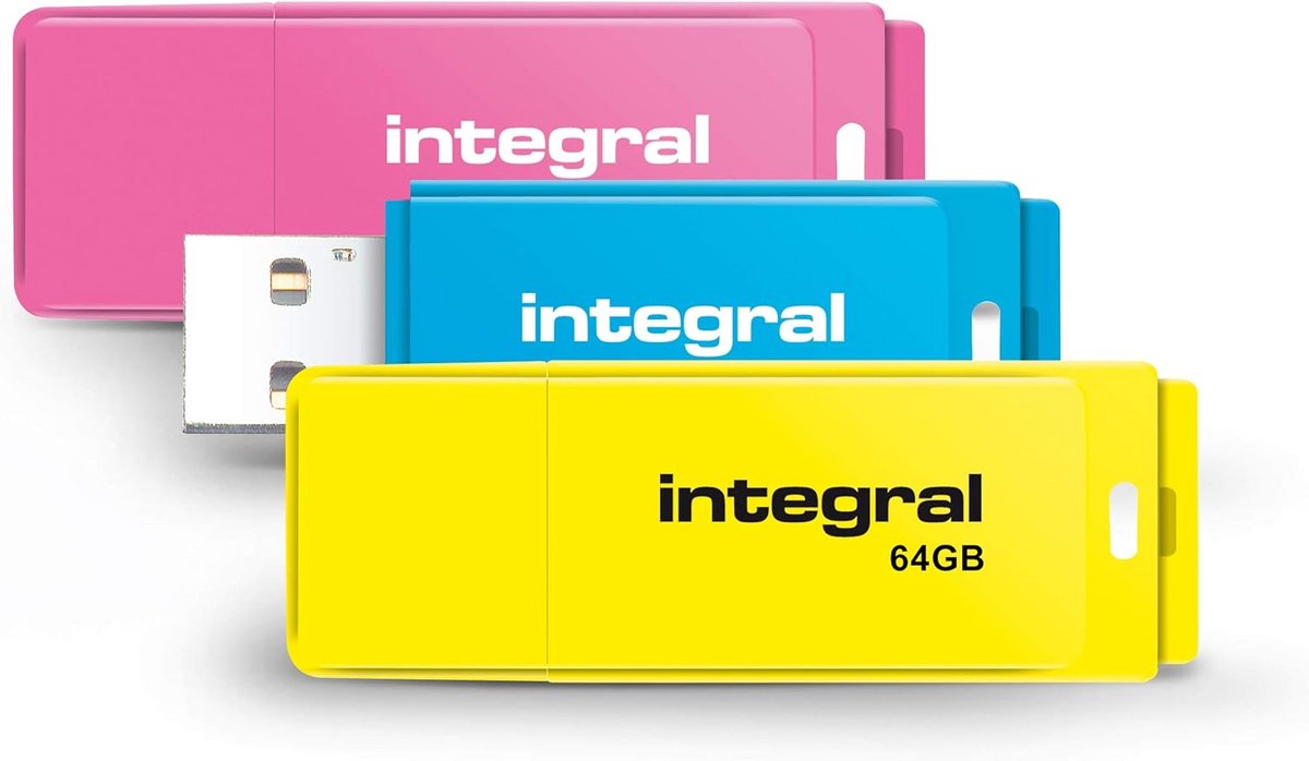 Set van 3 USB 2.0 Sticks 64GB - Roze, Blauw en Geel