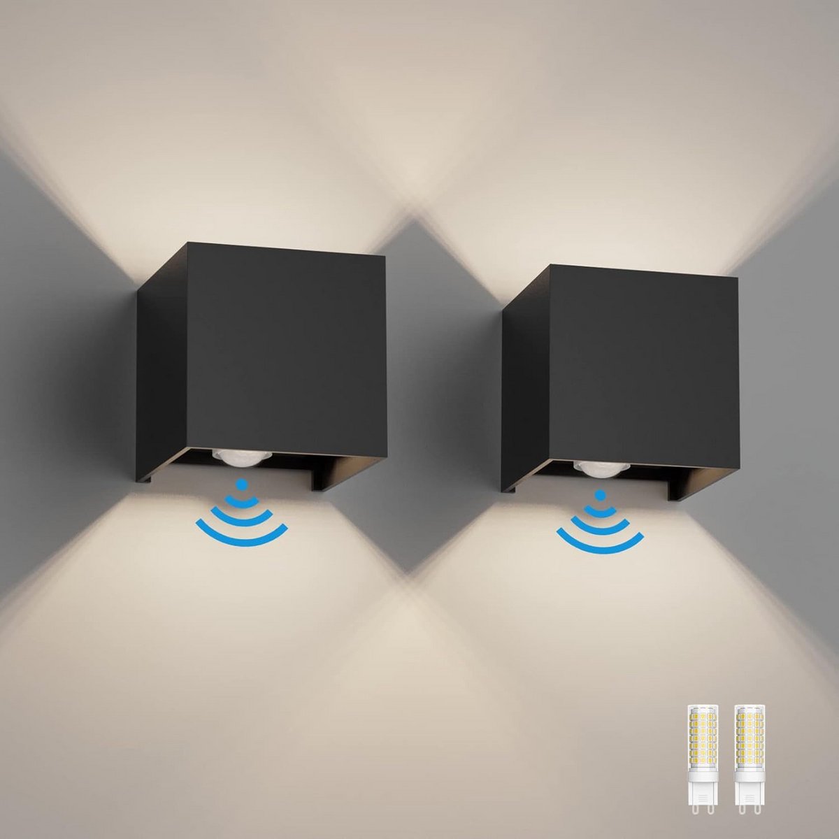2x LED Buiten Wandlamp met Bewegingsmelder Zwart 4000K Instelbare Hoek