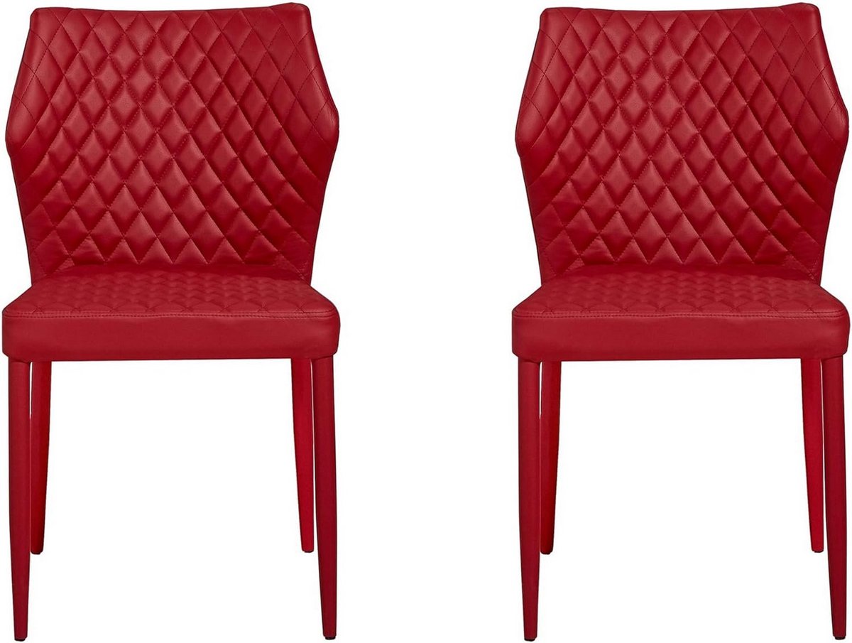 Set van 2 Rode Eetkamerstoelen - Comfortabele Zit in Stof en Metaal