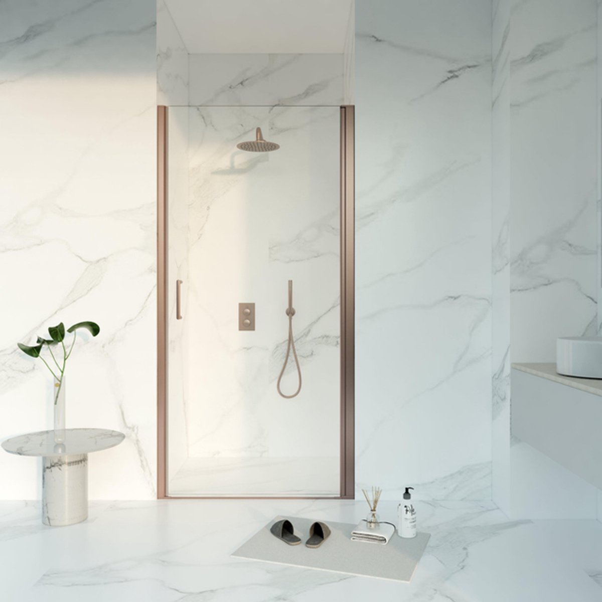 FugaFlow Eccelente Vetro Douchedeur - 60x200 - Profiel veiligheidsglas - anti kalk - Geborsteld koper PVD (Koper)