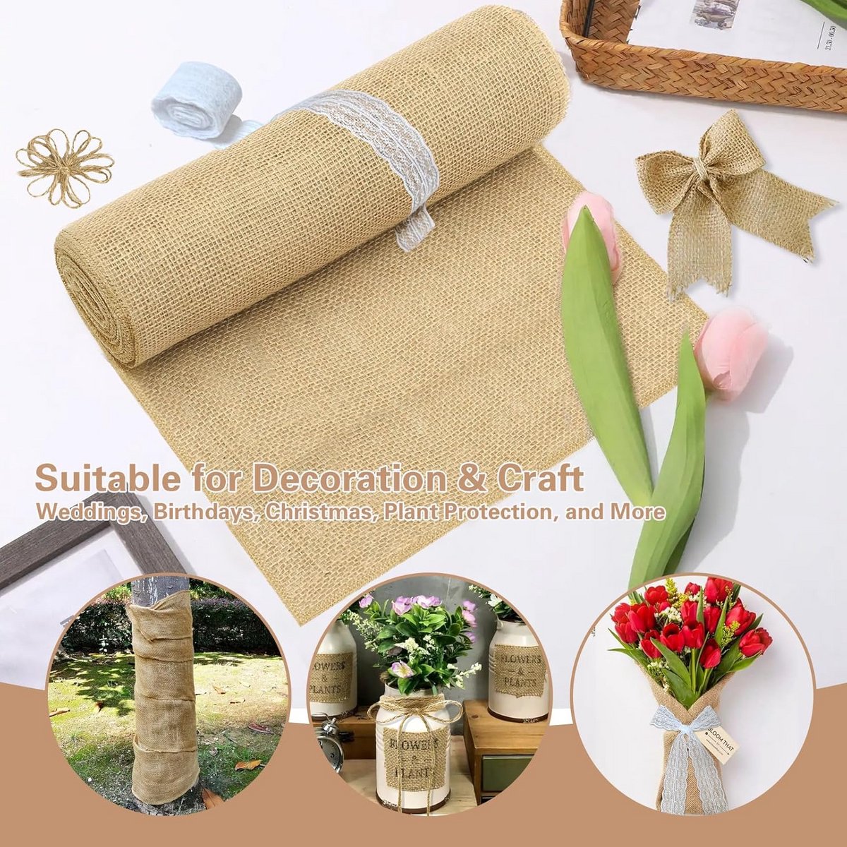 Jute Tafelloper Rol 30cm x 10m Burlap Stof Rustieke Decoratie voor Bruiloft en Feest