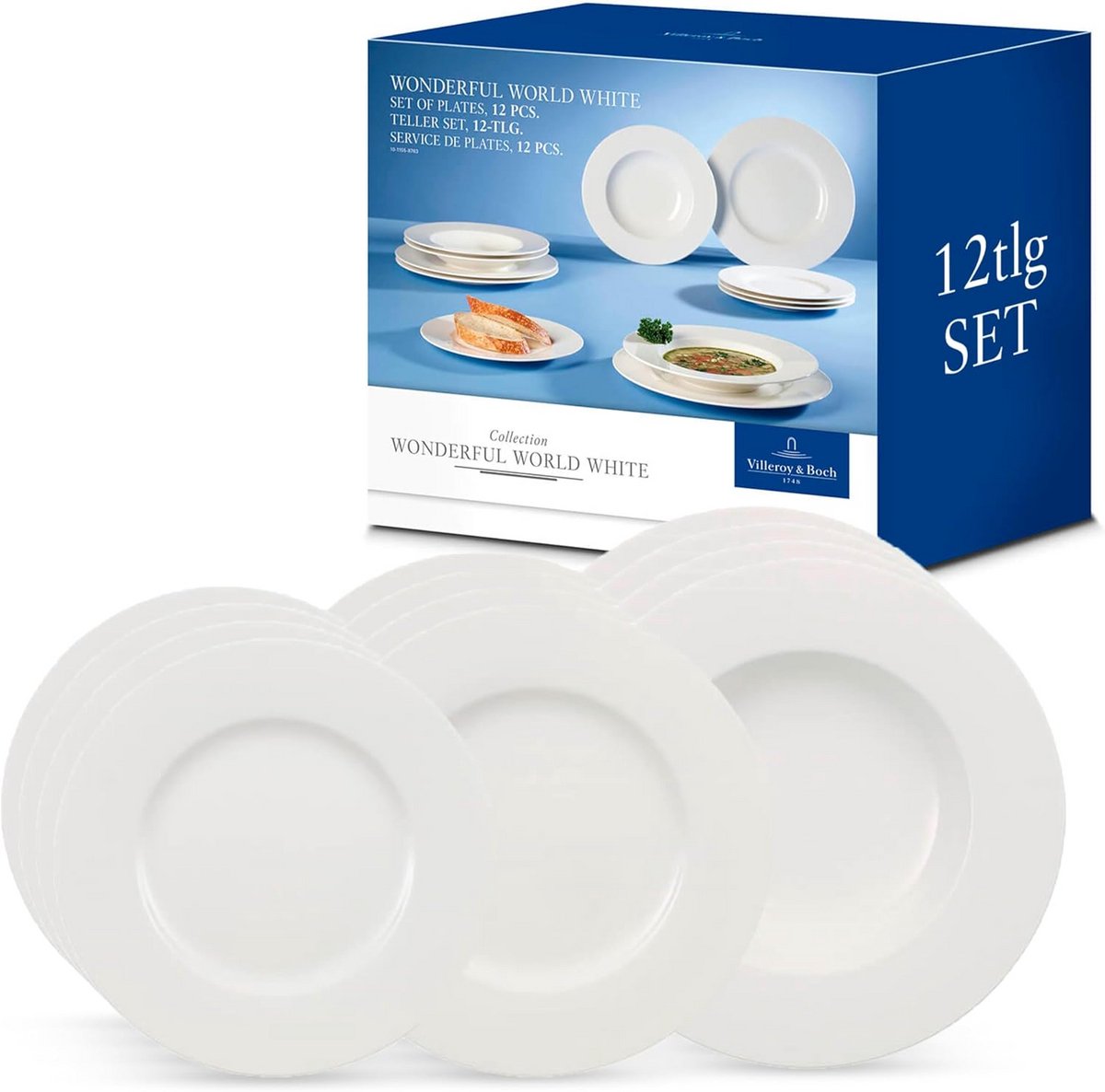 Elegante 12-delige Borden Set Wit Keramiek voor Diner en Ontbijt