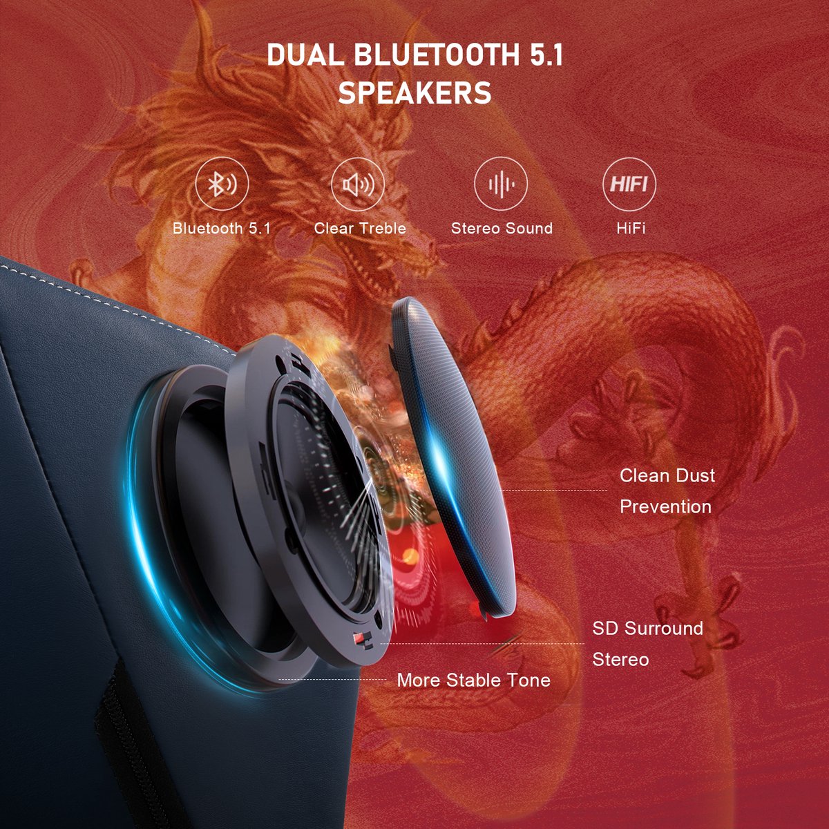 Dragon Series Gamingstoel met Bluetooth-luidsprekers en - afbeelding 2