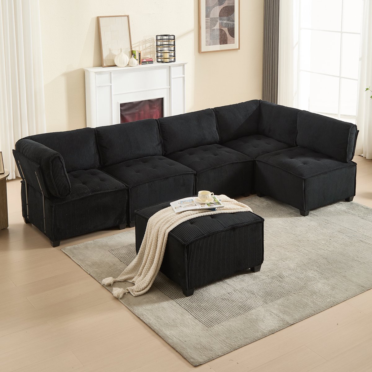 OKWISH Bank - 6-Zits Modulair - Ergonomische Rug- & Armleuningen, Zijopbergtasjes - Voor W