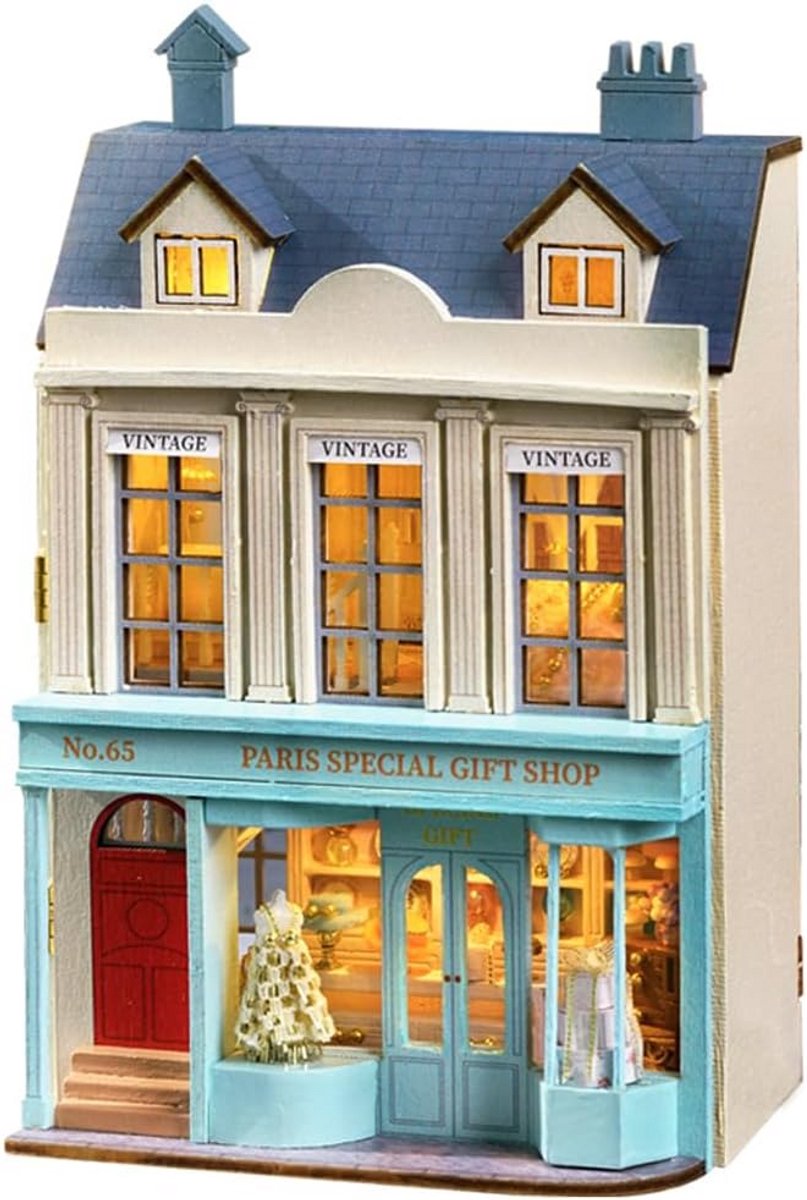 Houten Miniaturen Poppenhuis Bouwpakket met Meubels en LED Verlichting - Ambachtelijke DIY Model