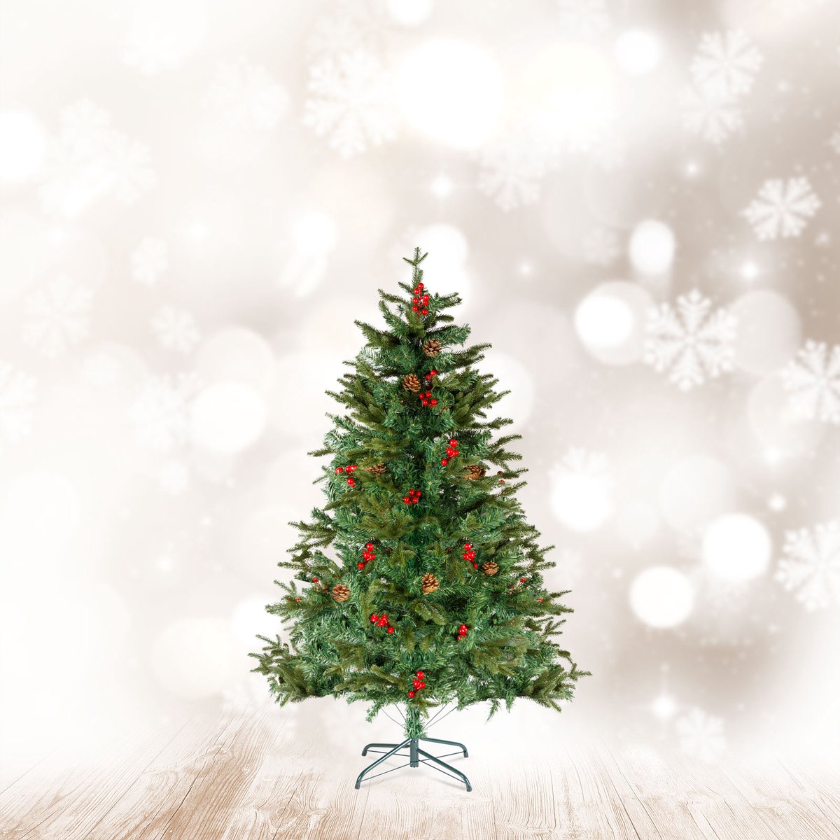 Kunstkerstboom - 150 cm - PE / PVC - met rode bessen 1 Stuks [56481B]