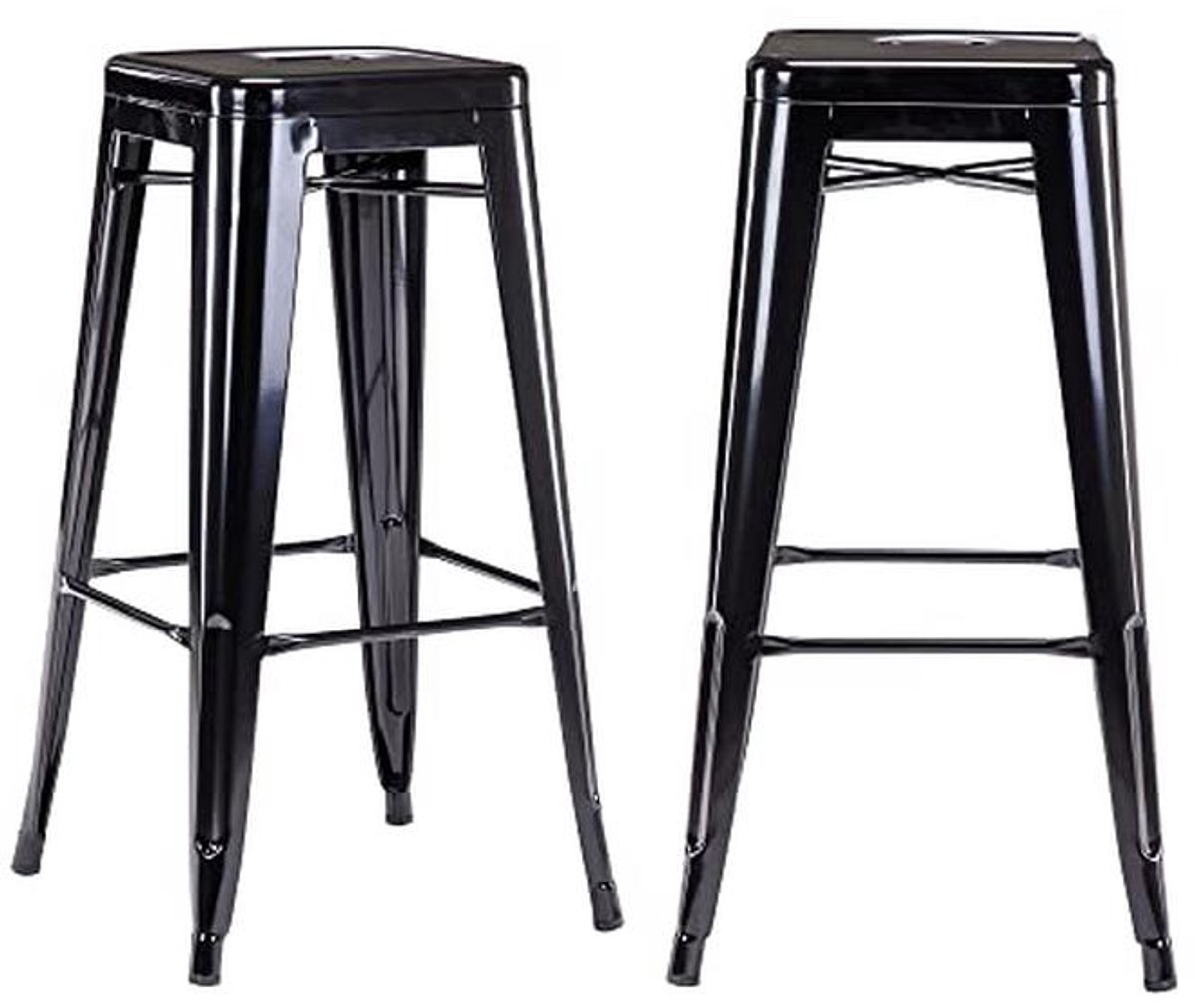 Stapelbare Barkruk Set van 2 - Zwart - Metalen Bistrokruk met Voetensteun, Zithoogte 76 cm