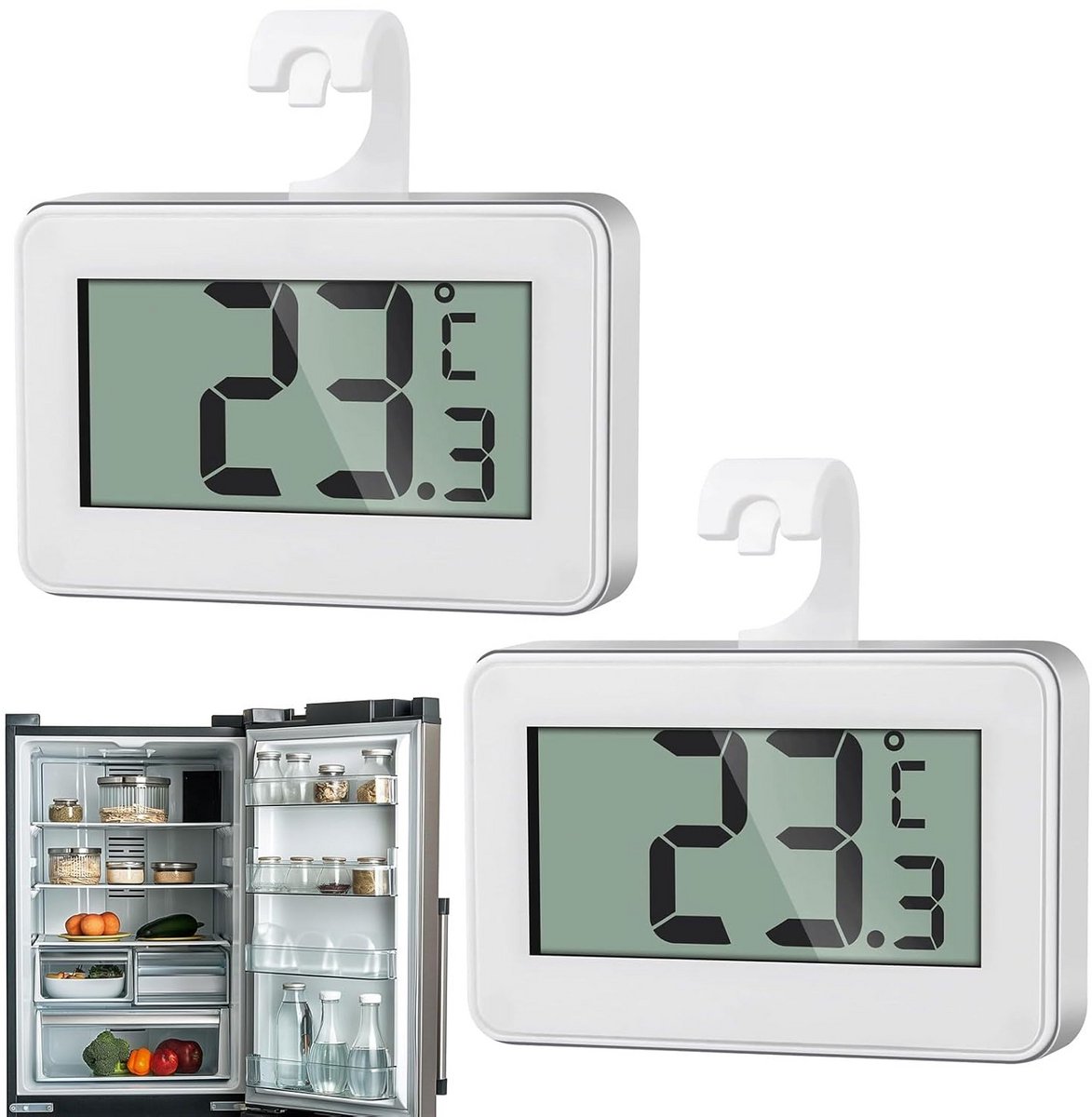 2x Digitale Koelkastthermometer - Nauwkeurige Temperatuursensor voor Koelkast en Vriezer