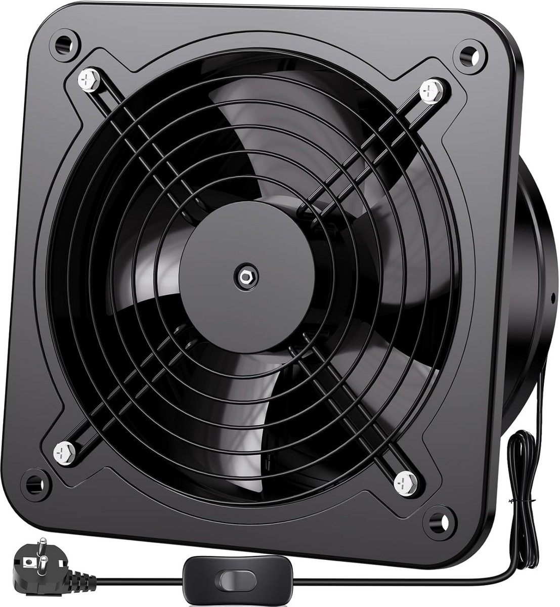 Krachtige Afzuigventilator 200mm met Schakelaar voor Vochtige Ruimtes, Garage of Zolder