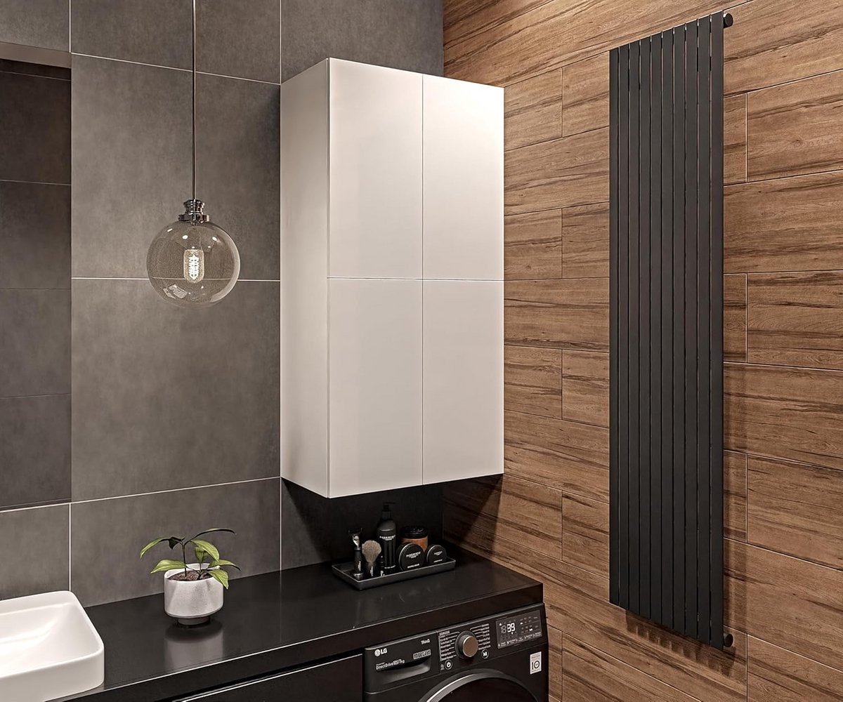 Wandkast voor Wasmachine 60x120x34 cm - Badkamerkast Hoogglans Wit met Matte Binnenkant