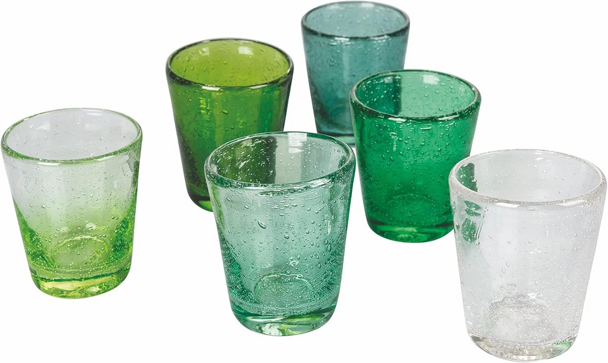 Set van 6 Mondgeblazen Waterglazen Groen Glas 330 ml