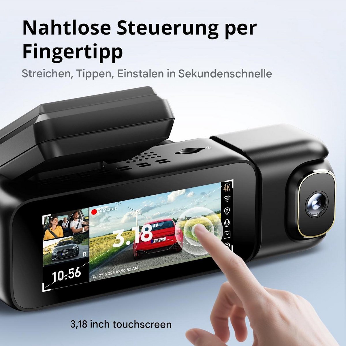 BOTSLAB 4K 3-Kanaals Dashcam Auto Voor Achter - 3-Kanaals 4K+1080P+1080P - GPS 5.8GHz WiFi Dashcam met - 128GB SD-kaart - 3.18" - Super Nachtzicht - WDR -G-sensor -loopopname -parkeermonitor- ADAS - dashcam voor auto – foto 3