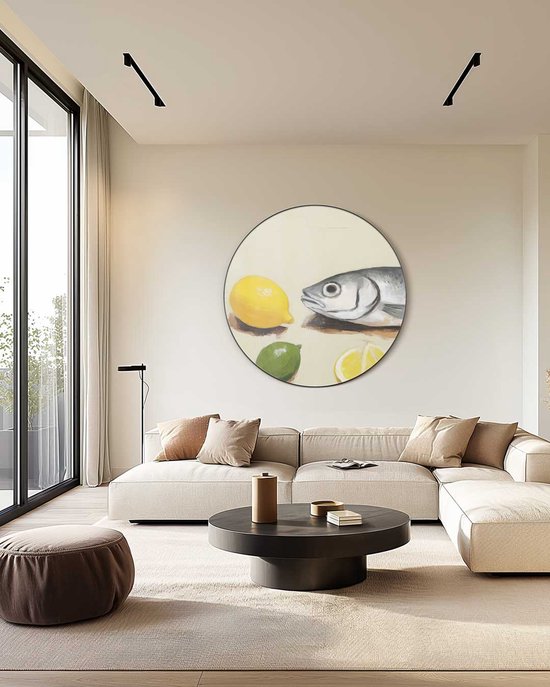 Frisse Fruitige Muurcirkel - Luxe Muurcirkel 100x100 cm op Dibond - Sfeervolle Wanddecoratie voor Woonkamer & Slaapkamer
