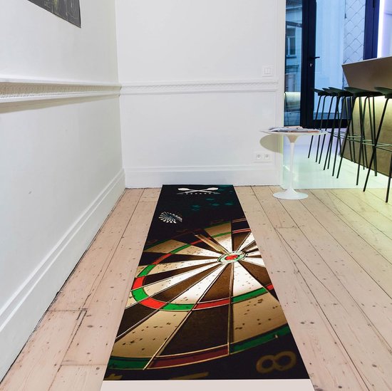 Dartmat 60 x 240 cm - Professionele Vloerbescherming voor Dartbord met Oche en Officiële Gooi-Lijn van 237 cm - Darts Accessoires - Zwart Tapijt — afbeelding 3