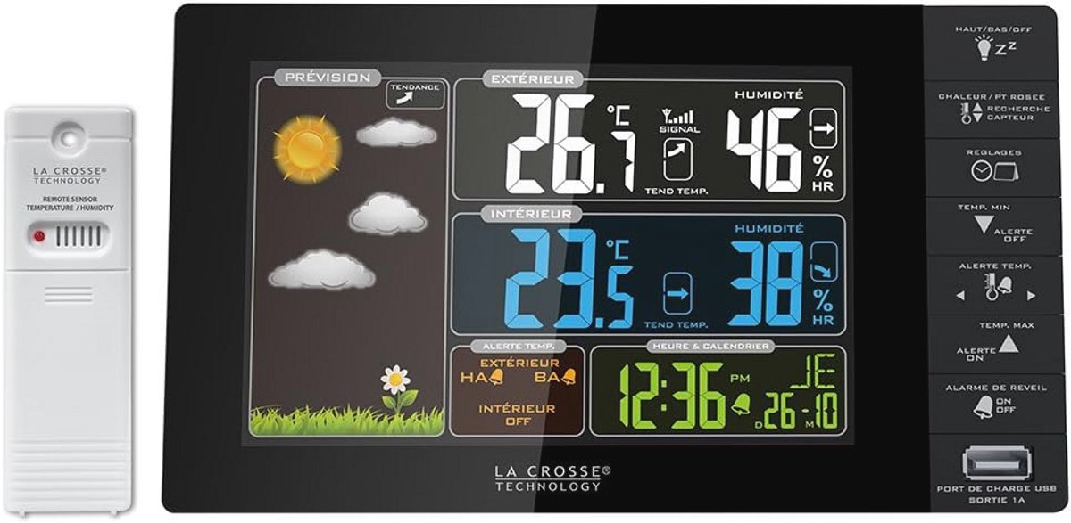 Weerstation met Kleurendisplay en Meerdere Functies - Binnen- en Buitentemperatuurmeting, Luchtvochtigheid en Weersvoorspelling