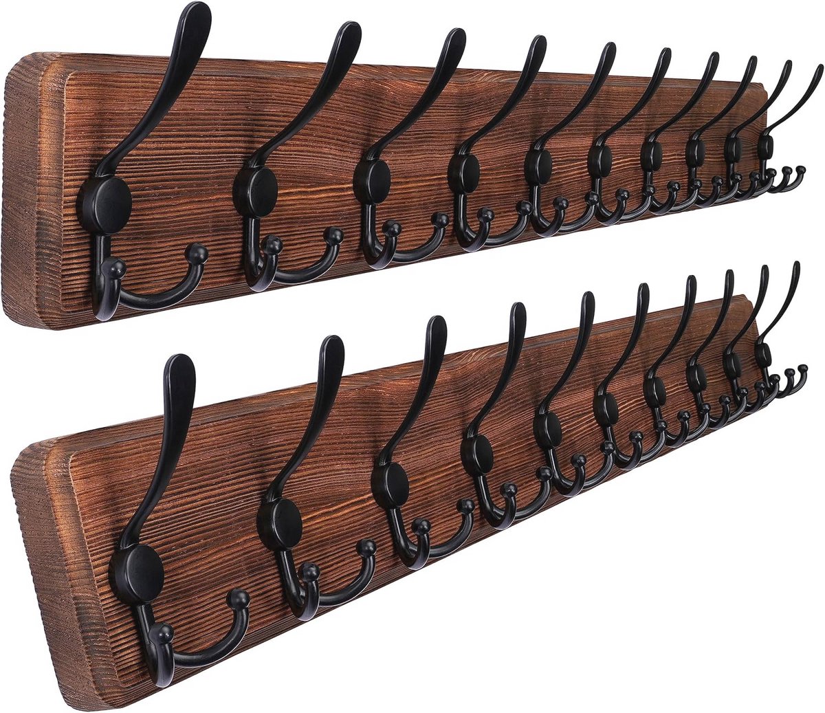 Rustieke wandkapstok met 10 haken - Houten muurrek voor kleding, jassen en hoeden
