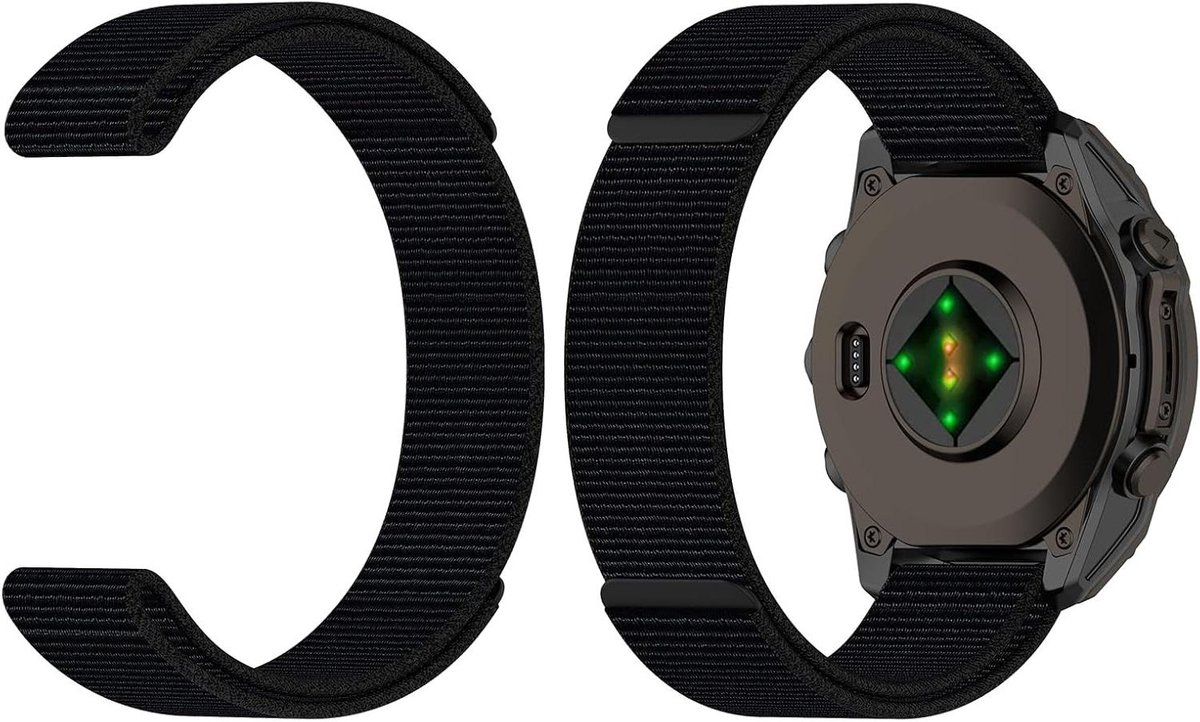Provento - Nylon bandje voor Garmin Fenix 6 - Ademend en sportief - Zwart - Unisex - Duurzaam and comfortabel