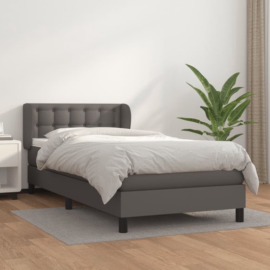 vidaXL - Boxspring - met - matras - kunstleer - grijs - 80x200 - cm