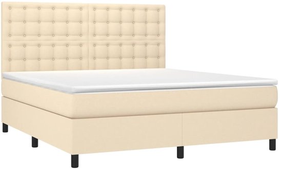 vidaXL - Boxspring - met - matras - stof - crèmekleurig - 160x200 - cm