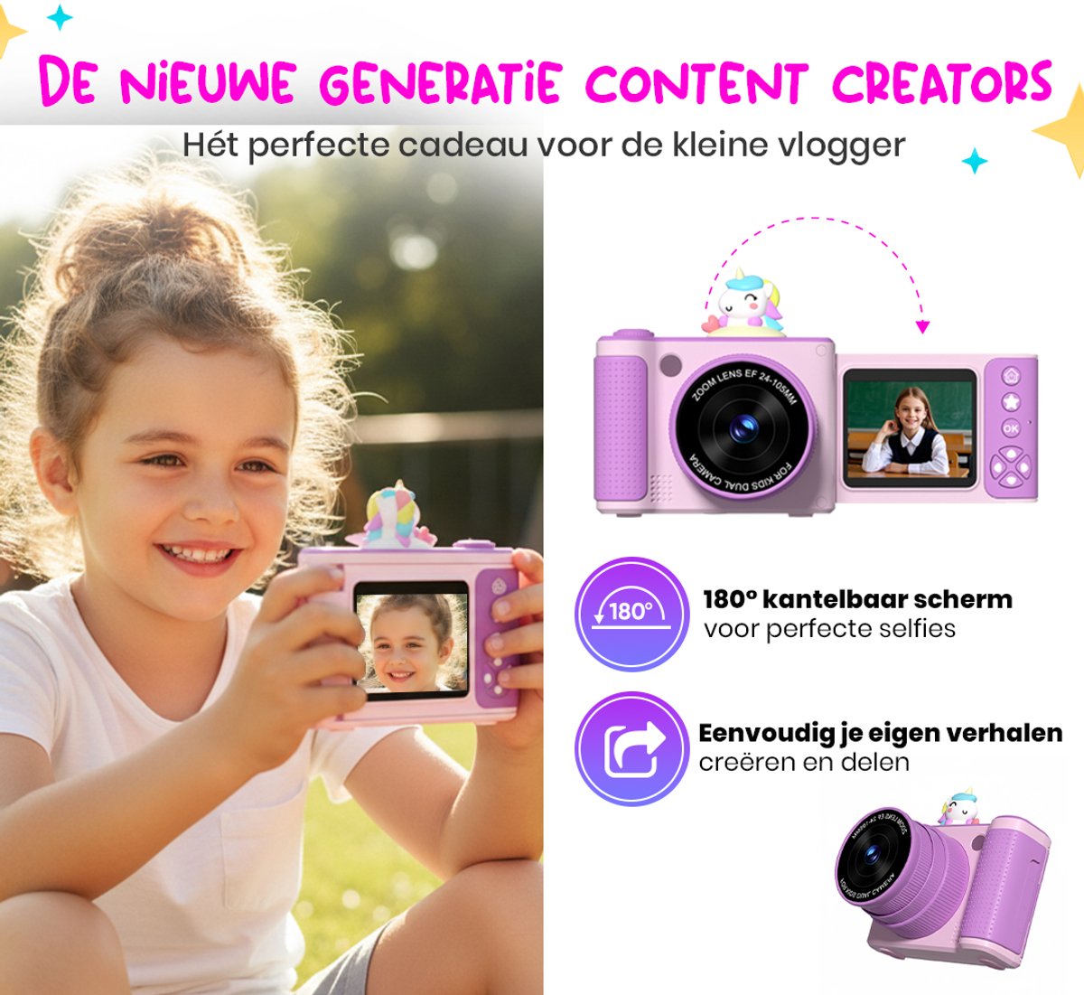 K&L Digitale Kindercamera Kids 32GB - Kinder vlog camera - Kindercamera's Digitaal - Fototoestel Kinderen - Kinderfototoestel — afbeelding 6