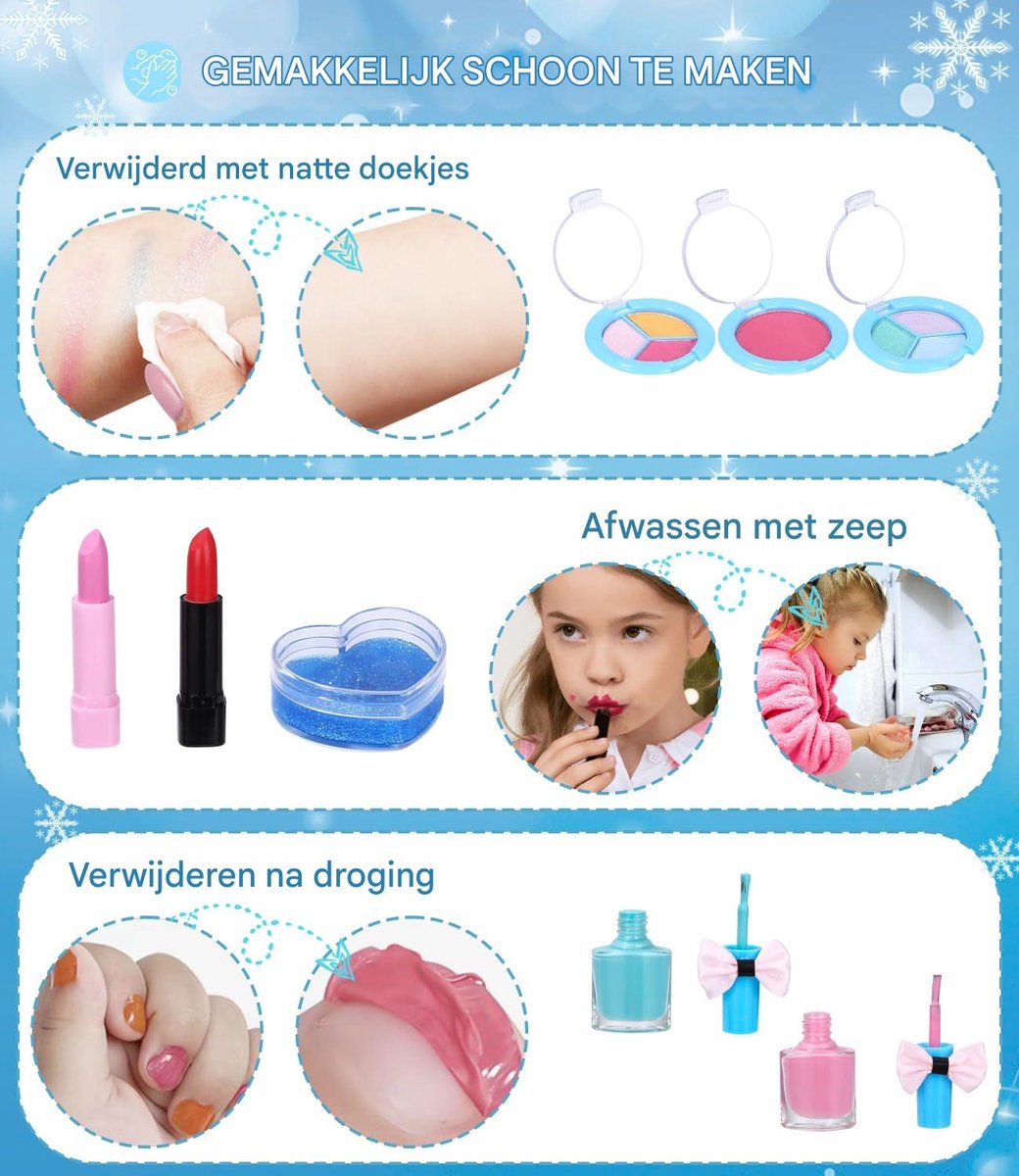 Kinder Make-up Set 32-delig - Grote Opbergkoffer met Kroon - Wateroplosbare & Wasbare Schmink voor Meisjes 4-12 Jaar - Veilig Verkleedspel - Prinsessen Make-up Kist voor Verjaardag & Kerstcadeau — afbeelding 6