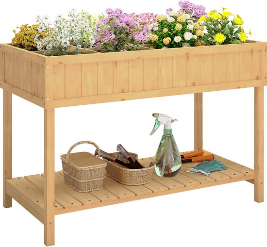 Outsunny-Tannenholz-Naturholz-L110 x W46 x H76 cm-Hochbeet