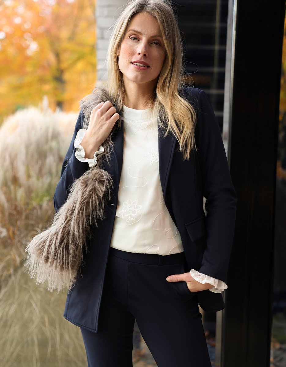 Je m'appelle Travelstof Dames Blazer Met stretch - Blauw - Maat L