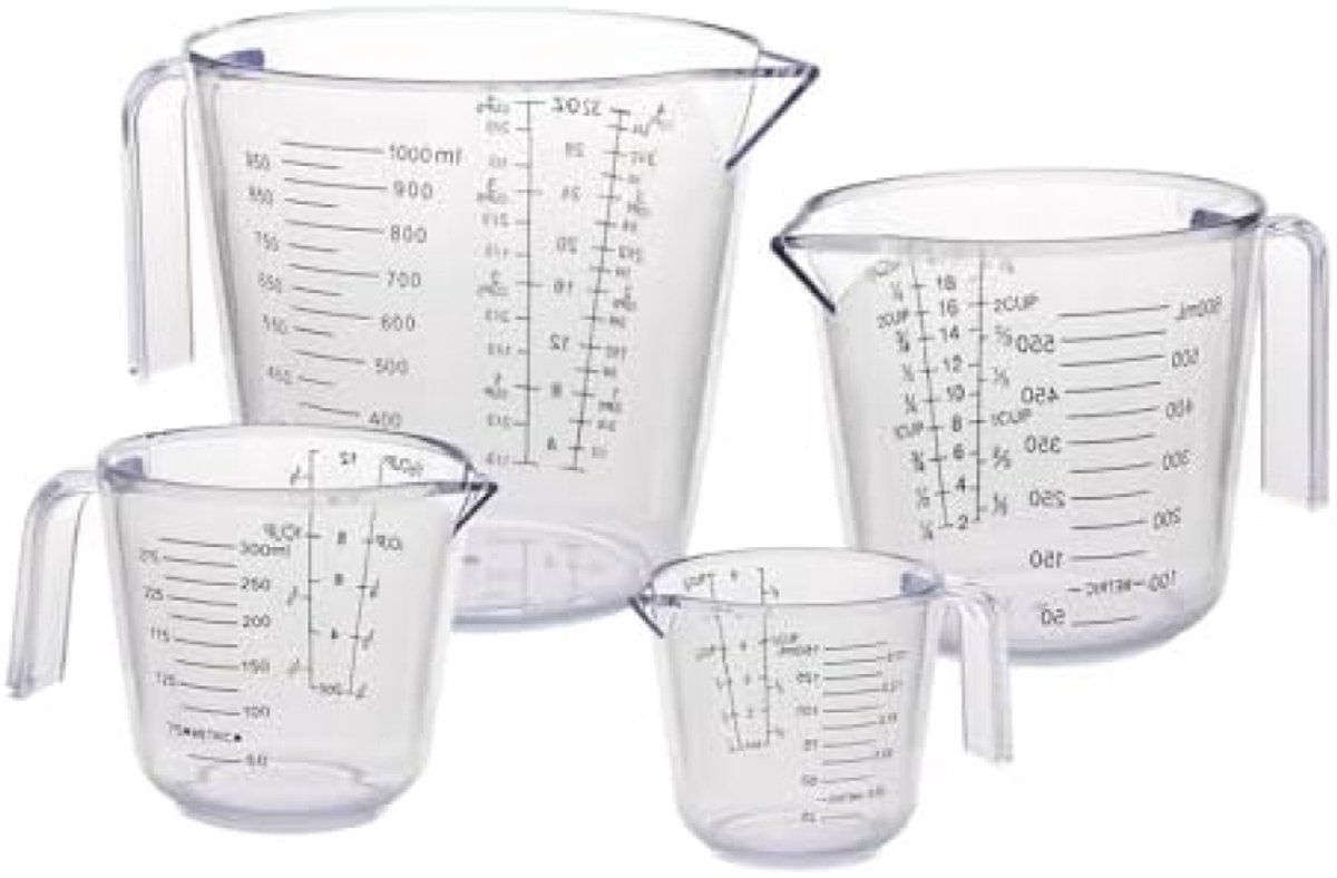 Set van 4 Multifunctionele Maatbekers - Hittebestendig en Vaatwasserbestendig