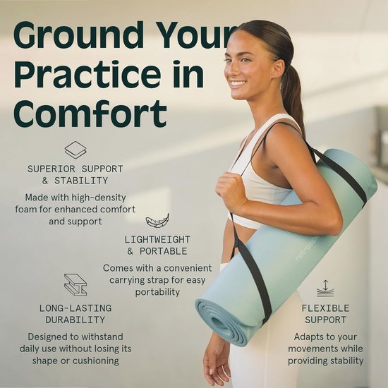 Dikke Antislip Yogamat voor Yoga en Training - 2,5 cm Dik met Nylon Riem - Ondersteuning en Comfort — afbeelding 5
