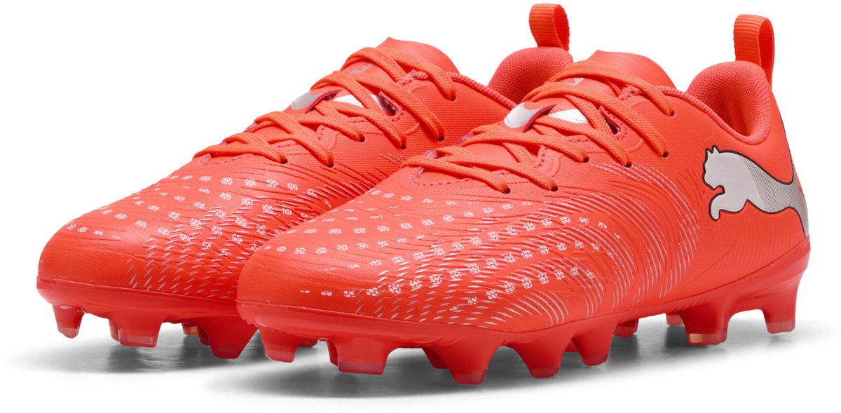 PUMA FUTURE 9 PLAY FG/AG Jr Unisex Sportschoenen - Glowing Red-PUMA White-PUMA Black-PUMA Silver