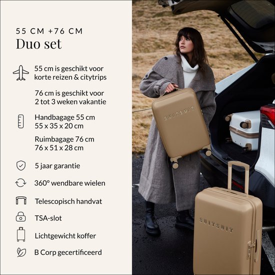 SUITSUIT Kofferset 2 delig - Reiskoffer groot - Handbagage koffer - Koffer set - Veilig TSA cijferslot - Reiskoffer set - Reiskoffer met wielen - Fusion kofferset Iced Coffee
