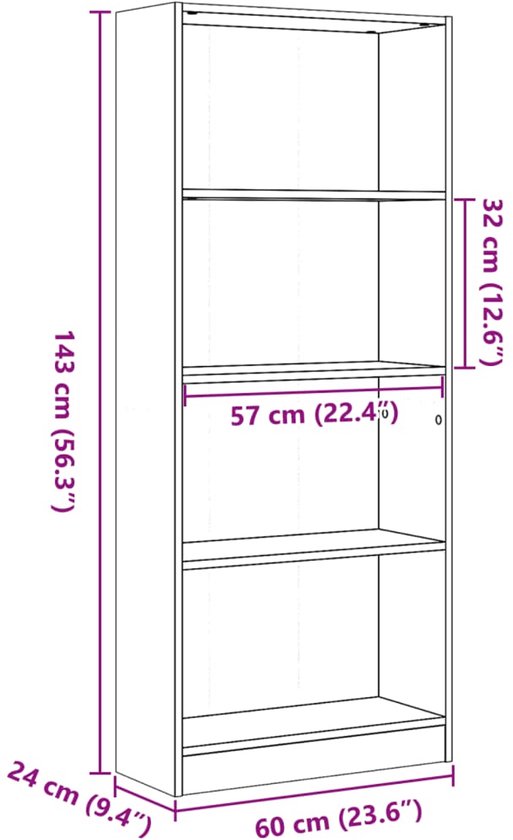 vidaXL Bibliothèque 60x24x143 cm Bois Gris Chêne Sonoma - Bibliothèque - Étagère à Boeken - Étagère
