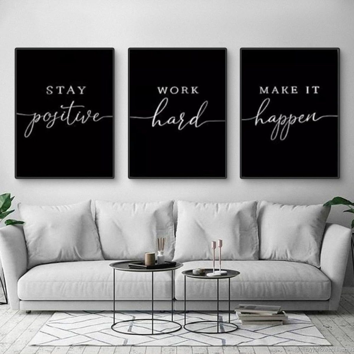 Unyqoos Inspirerende set van drie zwart-witte canvas posters voor moderne wanddecoratie