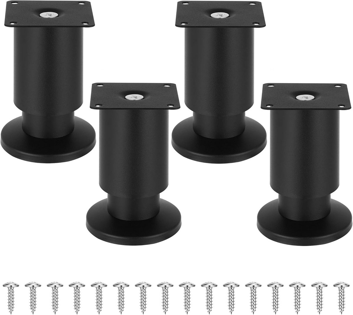Set van 4 Verstelbare Meubelpoten RVS - Zwart, 10 cm - Geschikt voor Kasten, Banken en Tafels